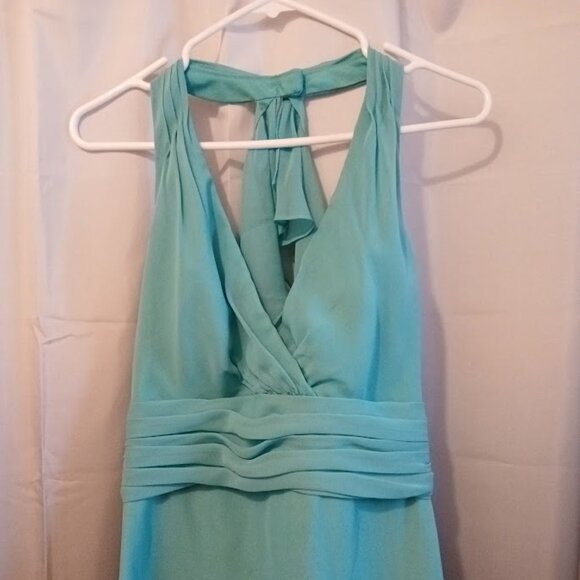 WTOO Formal Dress sz 8 Chiffon Long Halter Minty Turquoise Sexy Spring Wedding - Picture 3 of 11